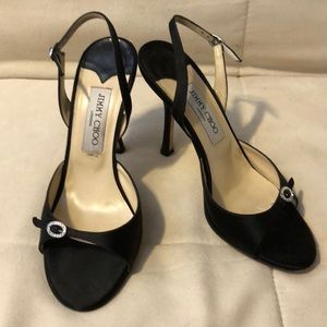 Jimmy Choo Satin Black Sandals, Size 38